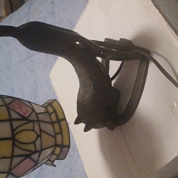 Stained Glass Cat Table Lamp with Bronze Base - Picture 5 of 12